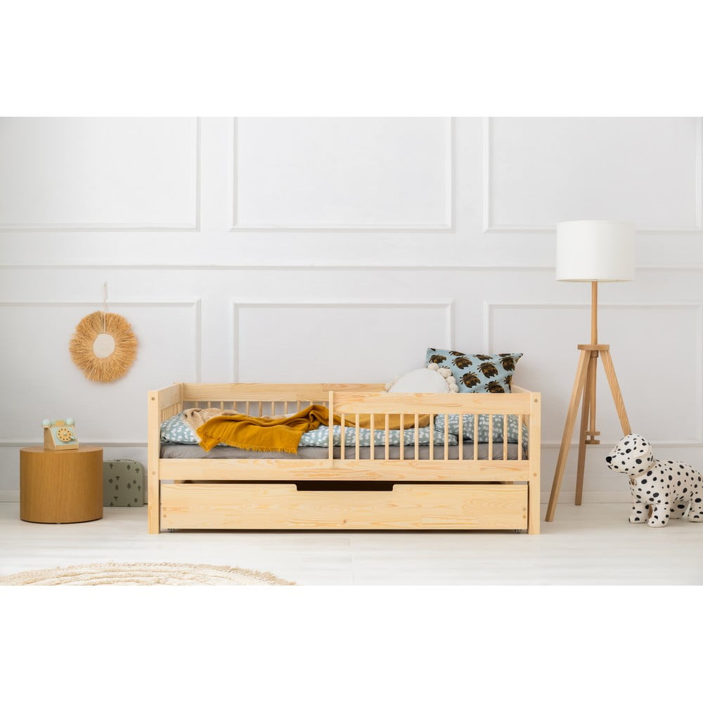 Detská posteľ s výsuvným lôžkom s úložným priestorom s roštom v prírodnej farbe 90x190 cm CPW – Adeko