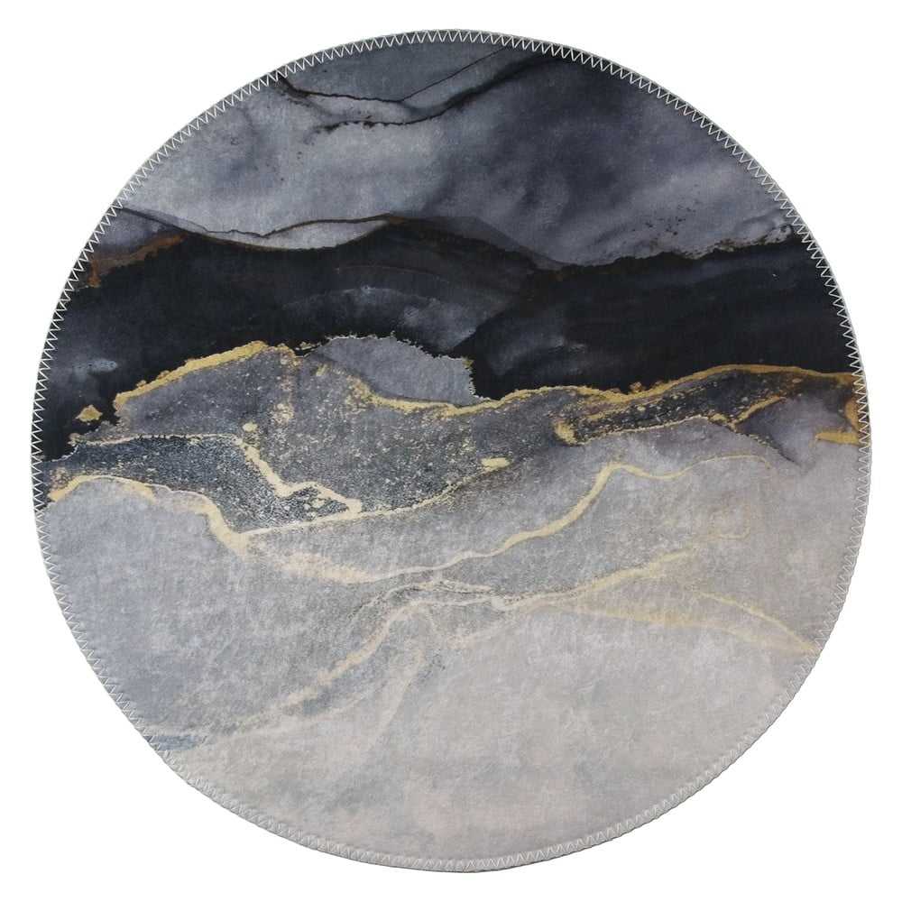 Čierno-biely umývateľný okrúhly koberec ø 120 cm – Vitaus