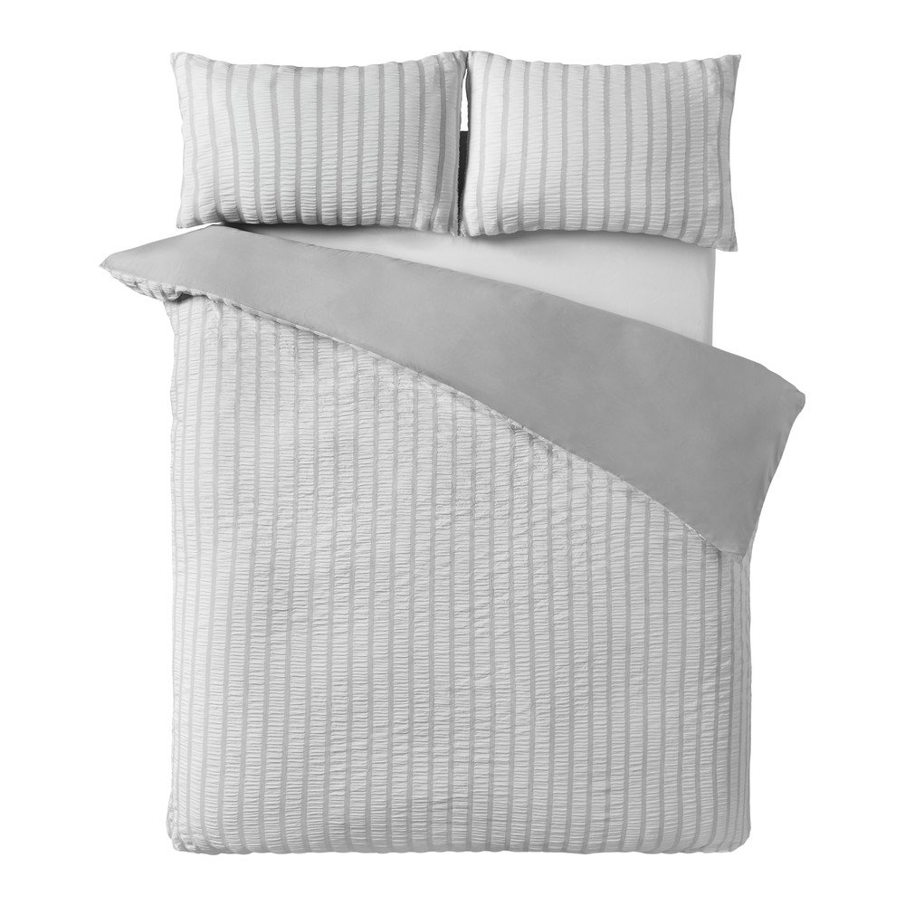 Sivé 3-dielne obliečky na dvojlôžko 200x200 cm So Soft Seersucker Stripe – Catherine Lansfield