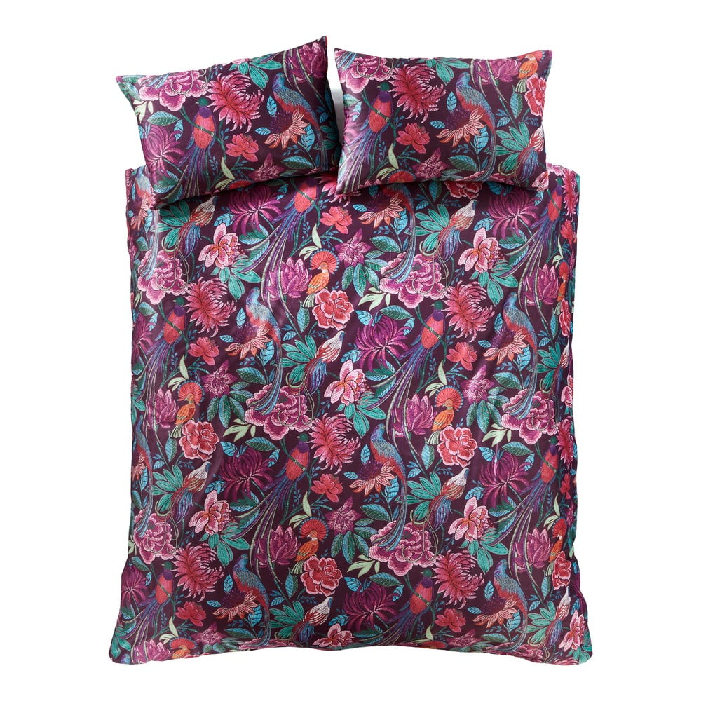 Fialové zamatové obliečky na jednolôžko 135x200 cm Bridgerton Kate Floral – Catherine Lansfield