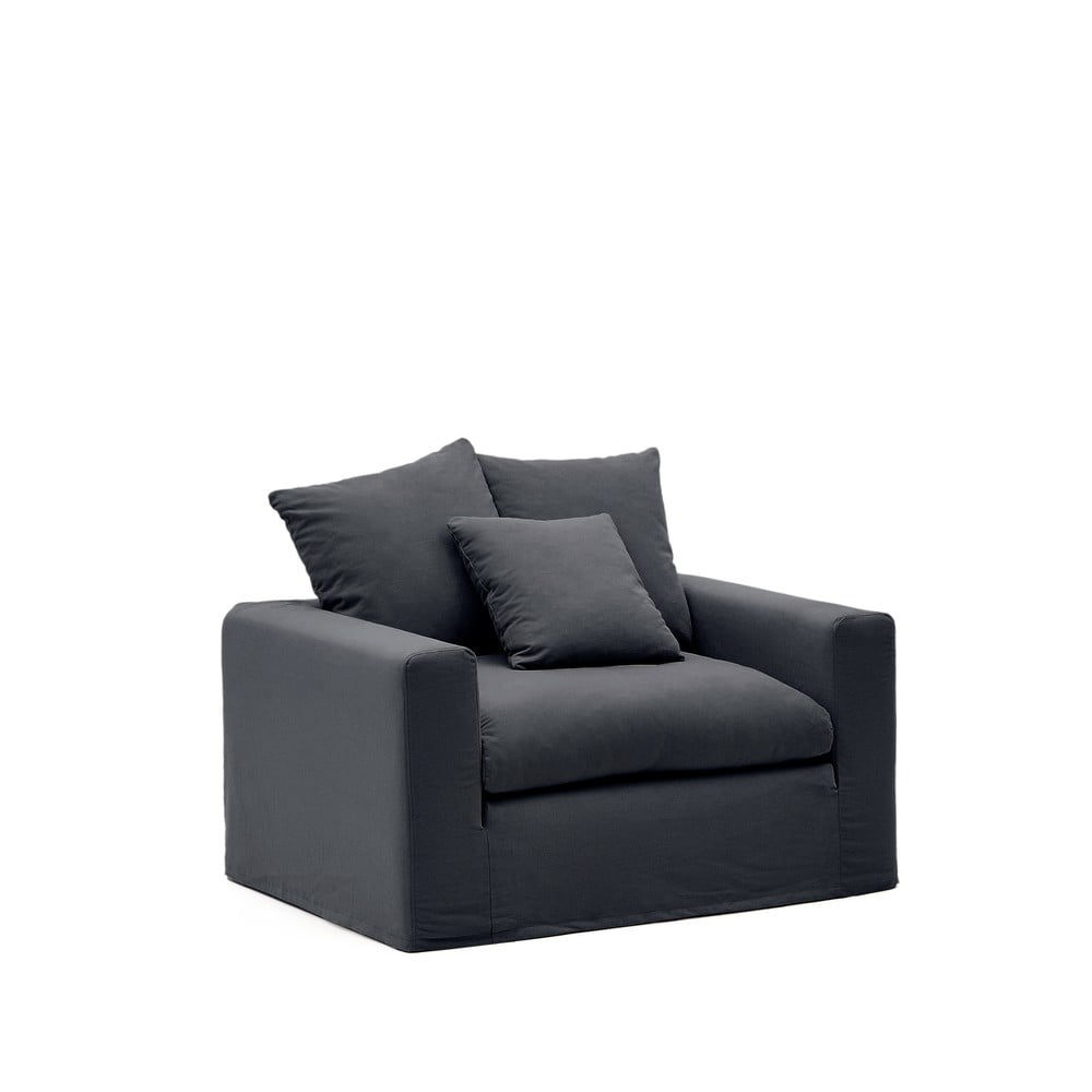 Antracitové ľanové kreslo Nora – Kave Home