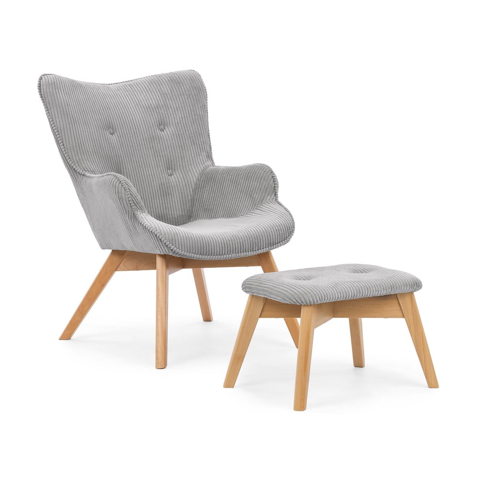Sivé menčestrové kreslo s podnožkou Niko – Ropez