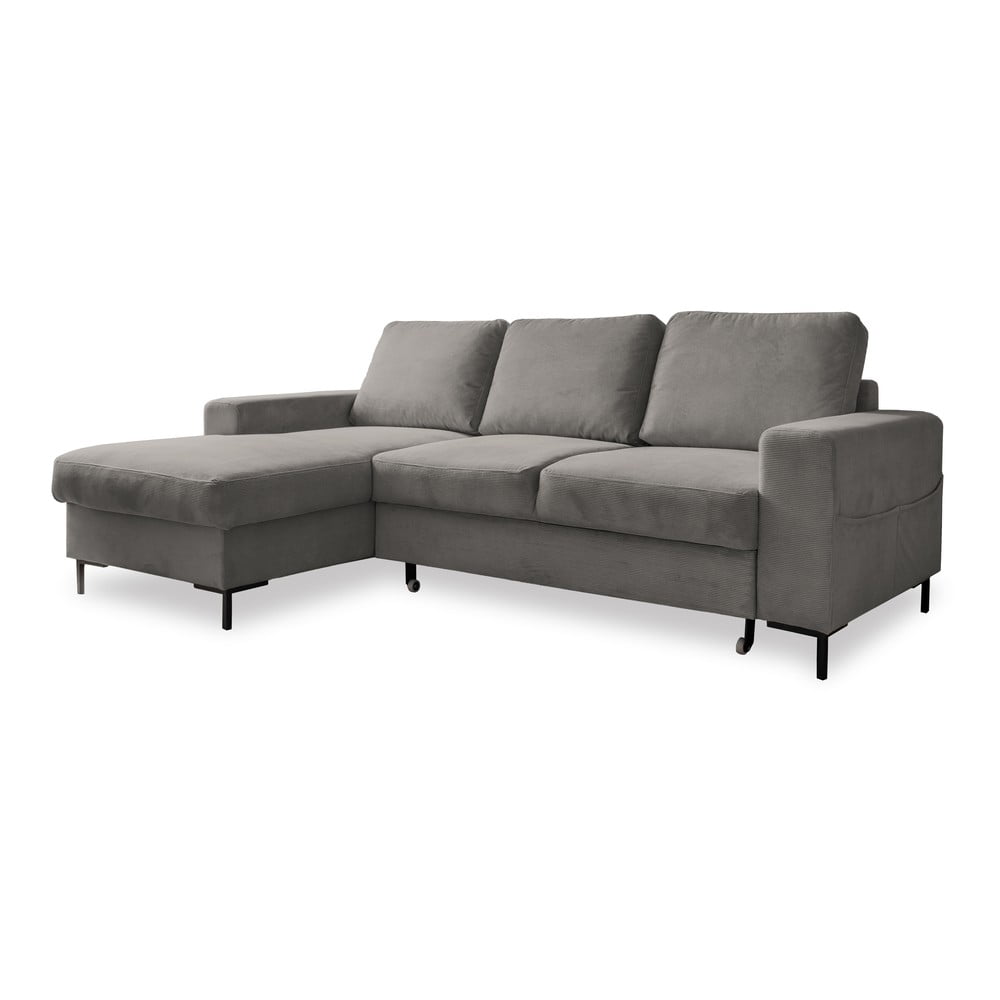 Sivá menčestrová rozkladacia rohová pohovka (ľavý roh) Lofty Lilly – Miuform