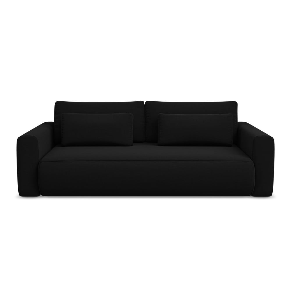 Čierna zamatová rozkladacia/s úložným priestorom pohovka 238 cm Kapua – Makamii