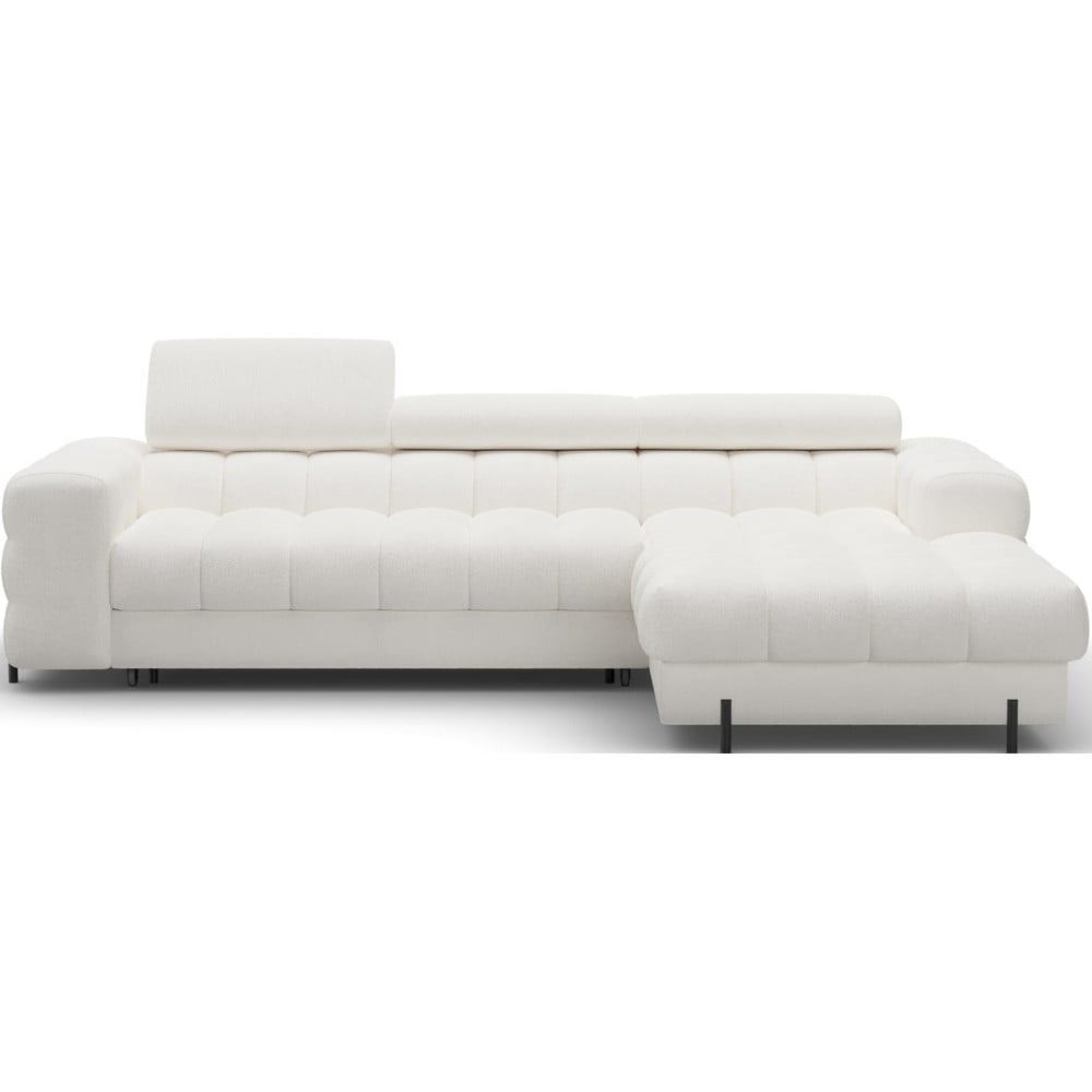 Krémovobiela rozkladacia/s úložným priestorom rohová pohovka z textílie buklé (pravý roh/s leňoškou) Felro – ELTAP