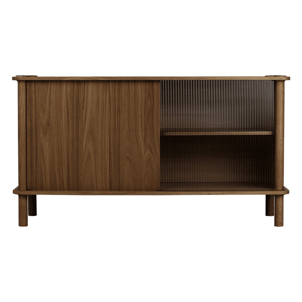 Hnedá vitrína z dubového dreva s posuvnými dverami 135x73