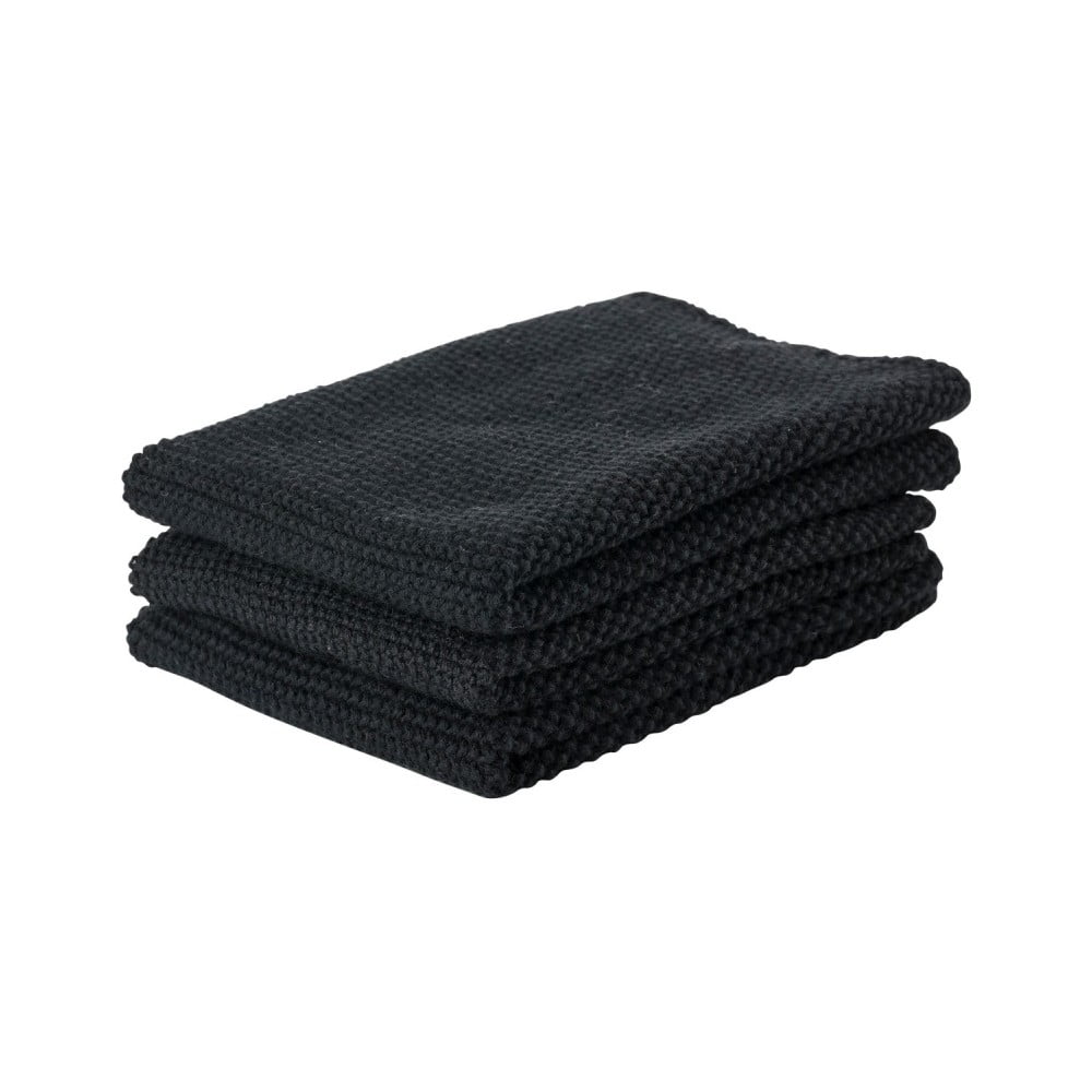 Súprava 3 čiernych bavlnených kuchynských utierok Zone Prado