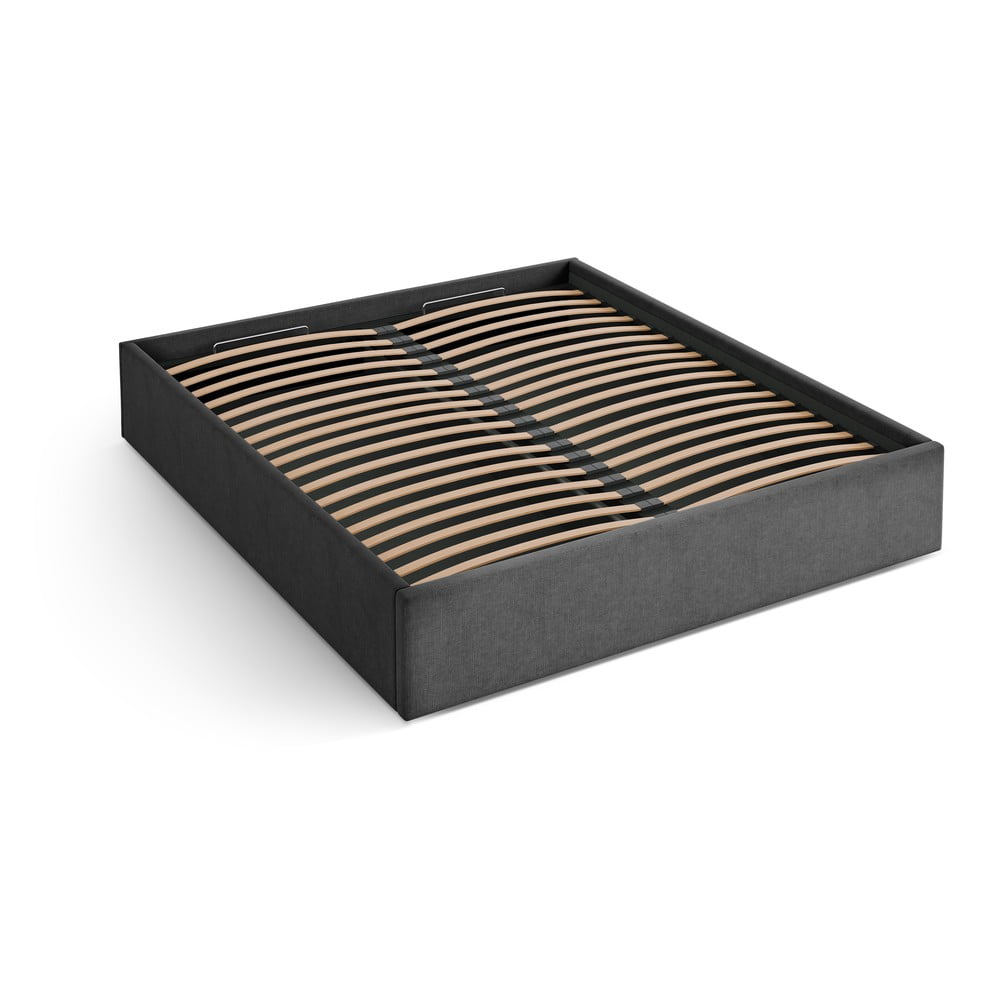 Antracitová čalúnená dvojlôžková posteľ s úložným priestorom/bez čela s roštom 180x200 cm Susan – Micadoni