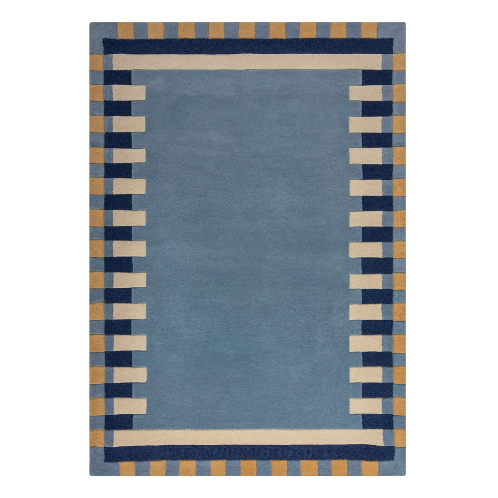 Modrý ručne tkaný vlnený koberec 120x170 cm Kai Wool Border – Flair Rugs
