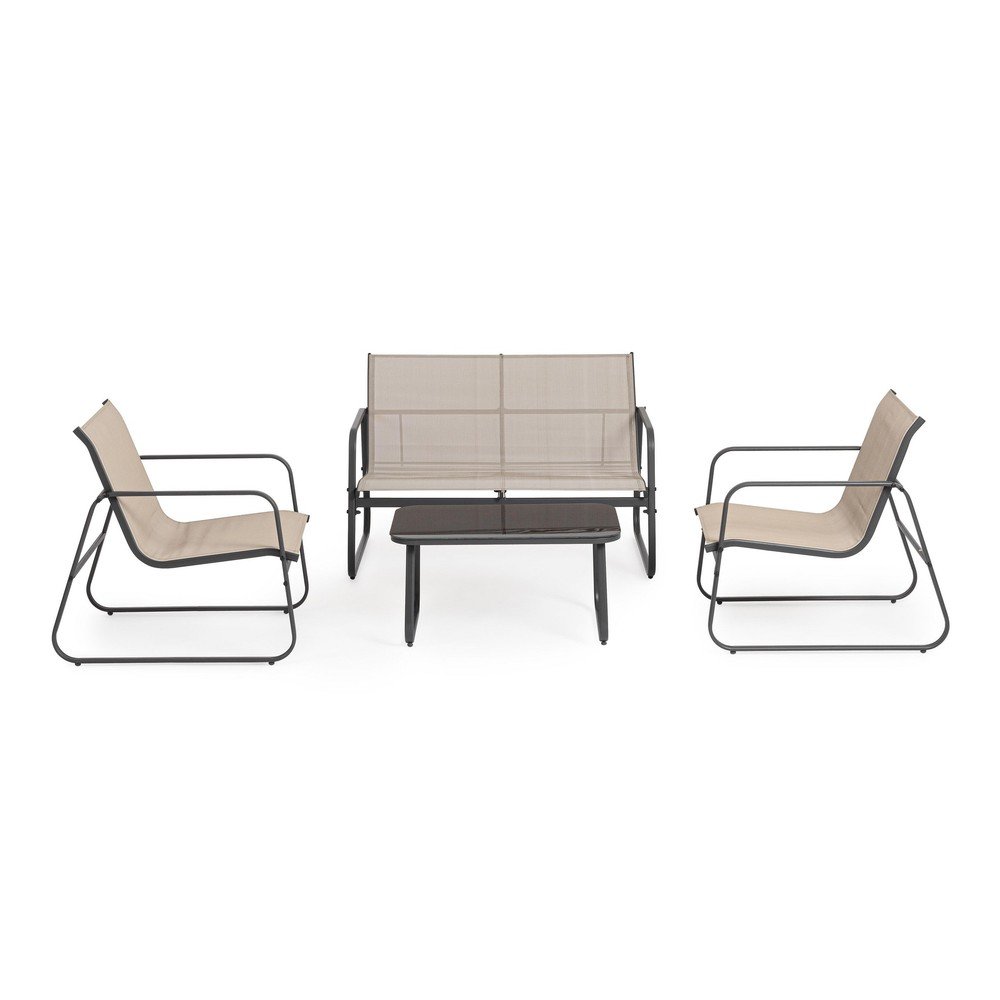 Taupe oceľová záhradná lounge súprava pre 4 osoby Gonzalo – Bizzotto