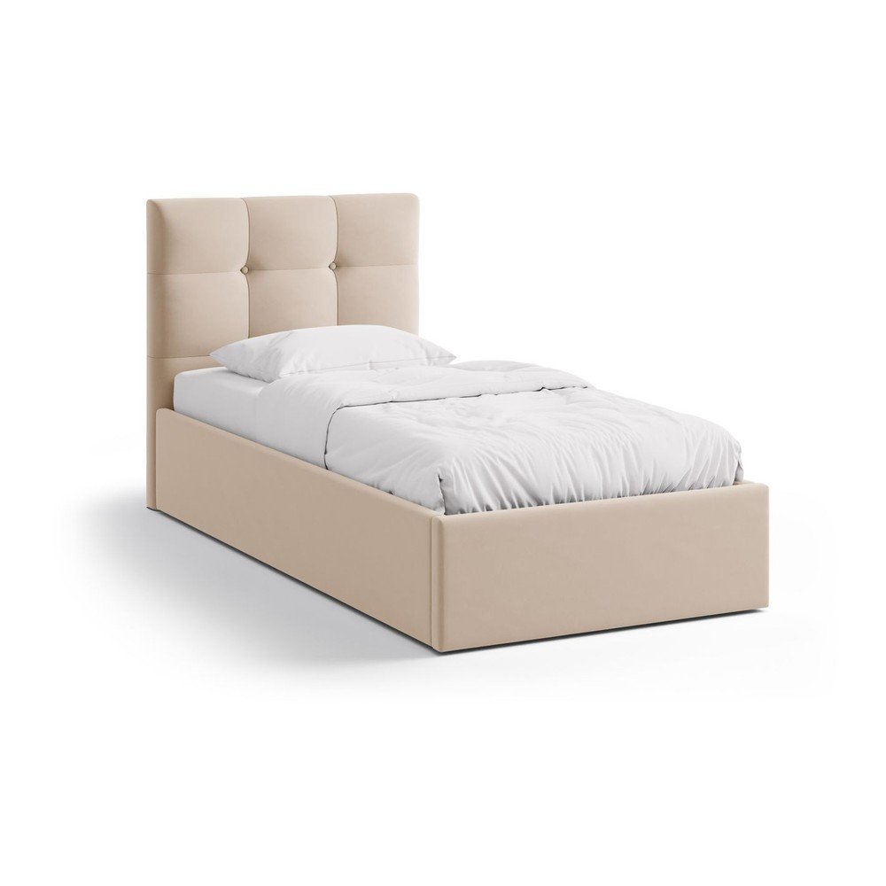 Svetlohnedá čalúnená jednolôžková posteľ s úložným priestorom s roštom 90x200 cm Phaedra – Micadoni