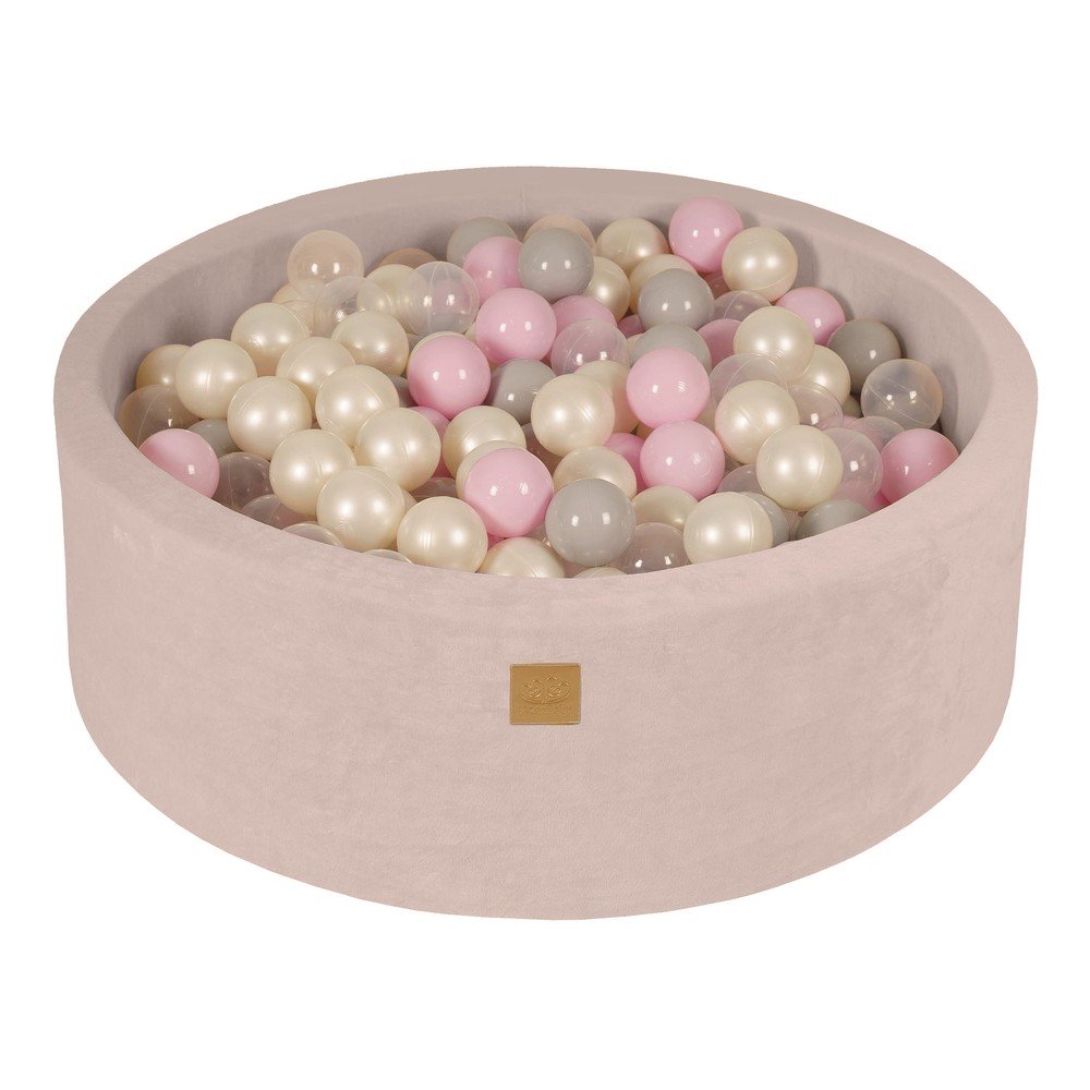 Krémový zamatový bazénik s loptičkami ø 90x30 cm Montessori – Meowbaby