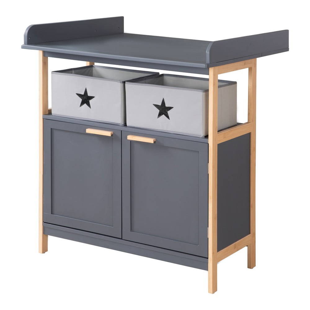 Antracitovosivá nízka detská komoda s prebaľovacím pultom 87x75 cm Berlin – Roba