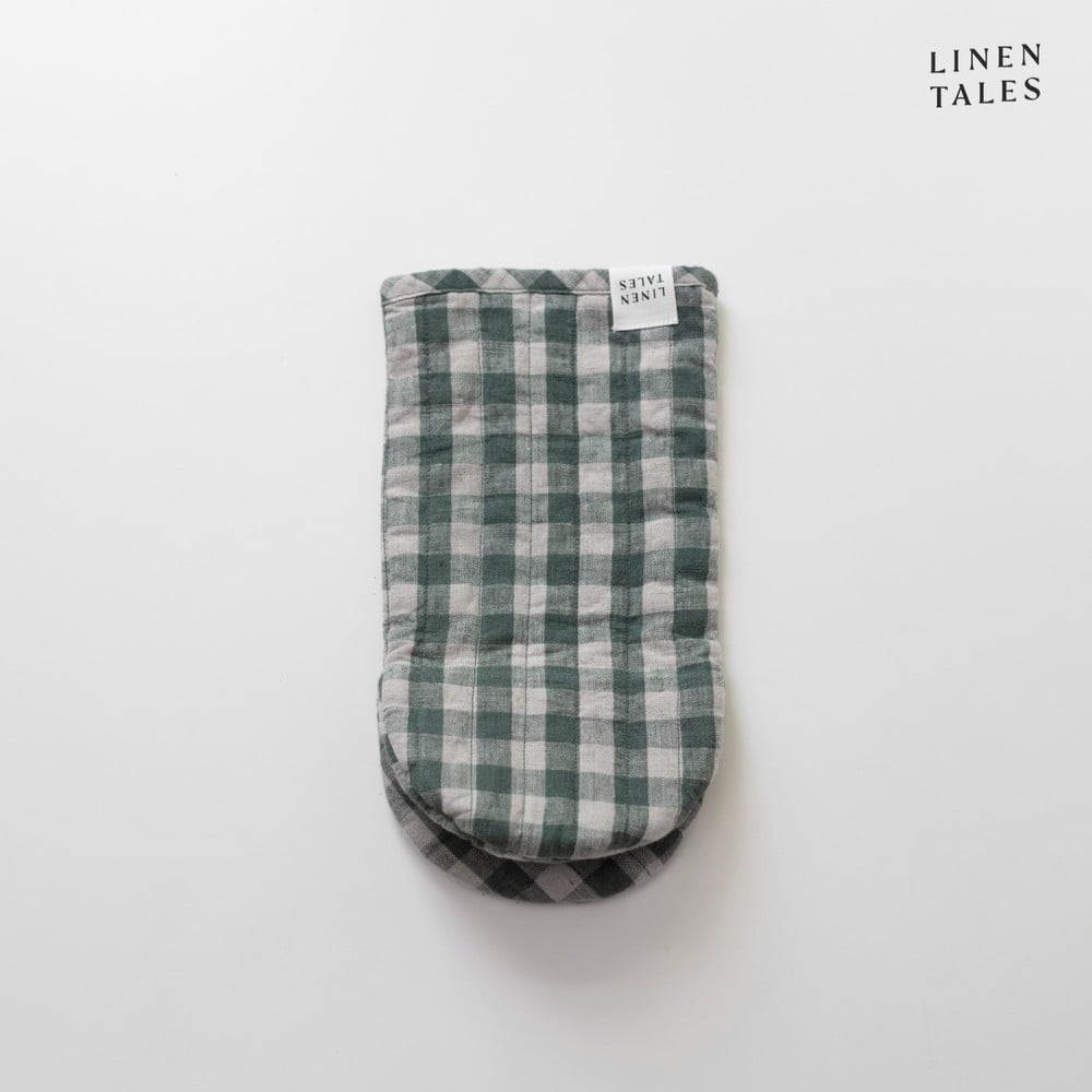 Ľanová kuchynská rukavica Forest Green Gingham – Linen Tales