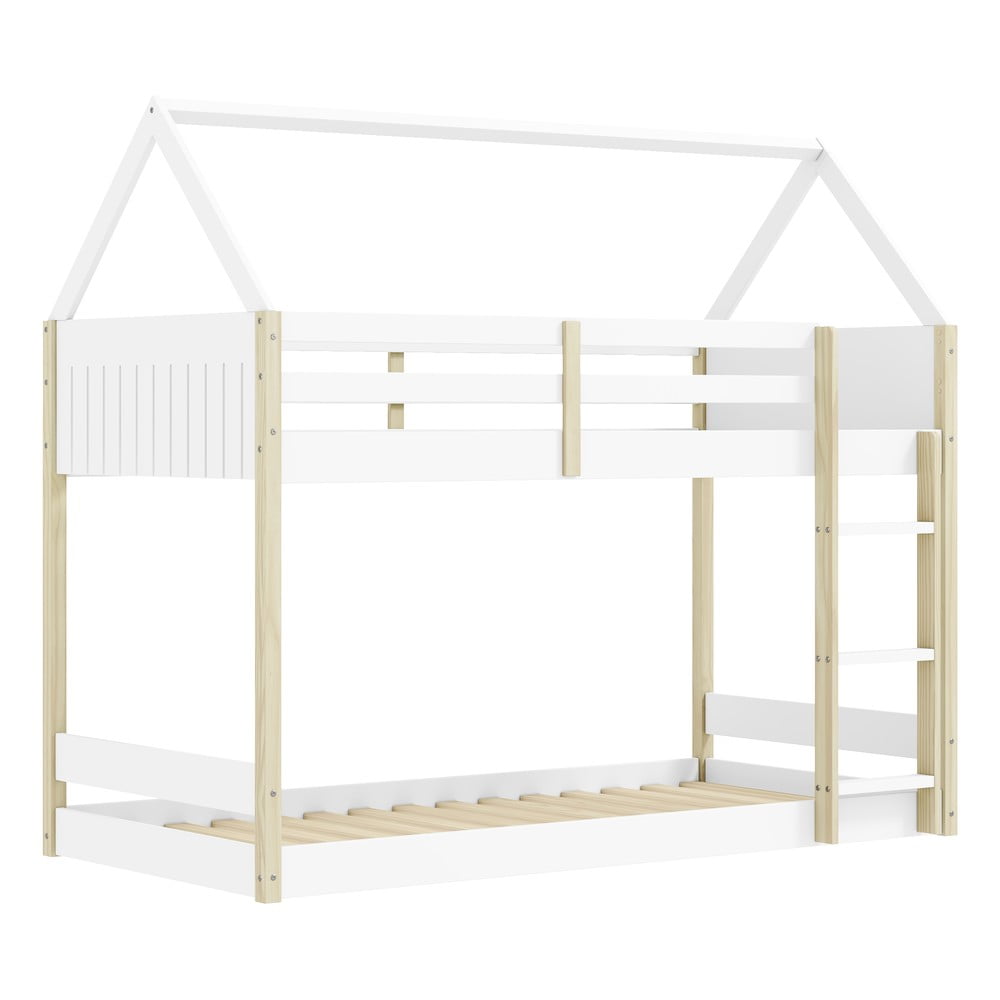 Domčeková poschodová detská posteľ v bielo-prírodnej farbe 90x190 cm Valka – Marckeric
