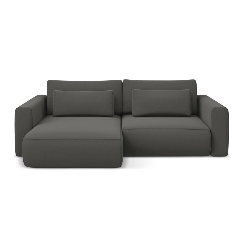 Tmavosivá zamatová rozkladacia/s úložným priestorom rohová pohovka (ľavý roh/s leňoškou) Kapua – Makamii