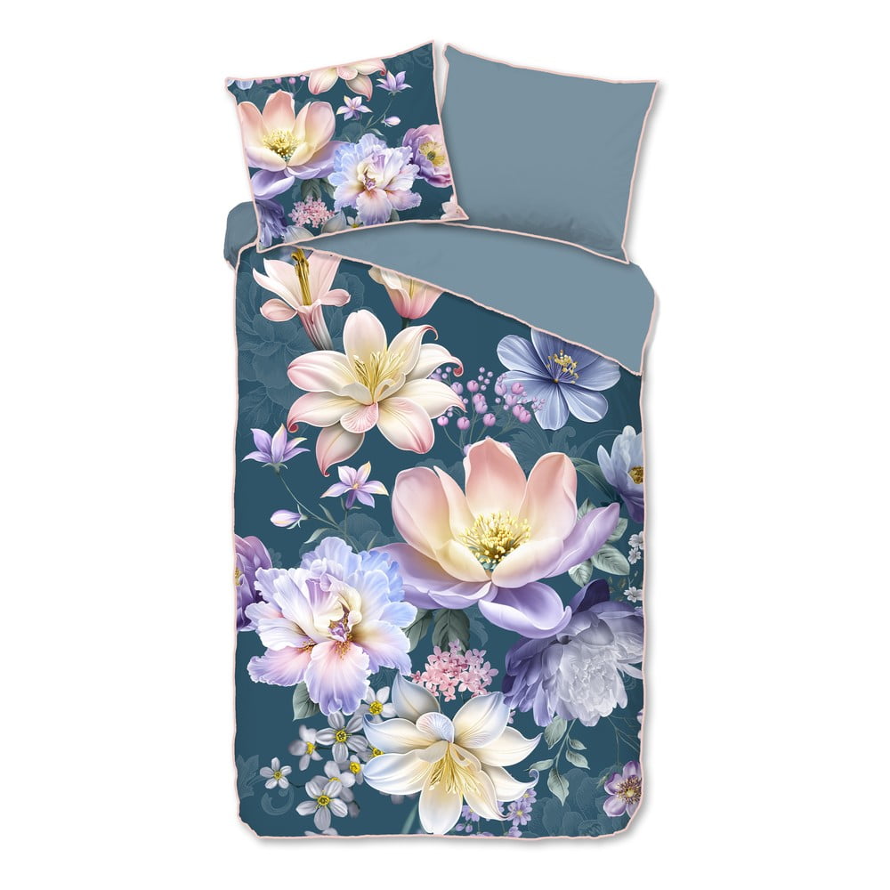 Modré obliečky na jednolôžko/predĺžené z bavlneného saténu 140x220 cm Mirery – Descanso