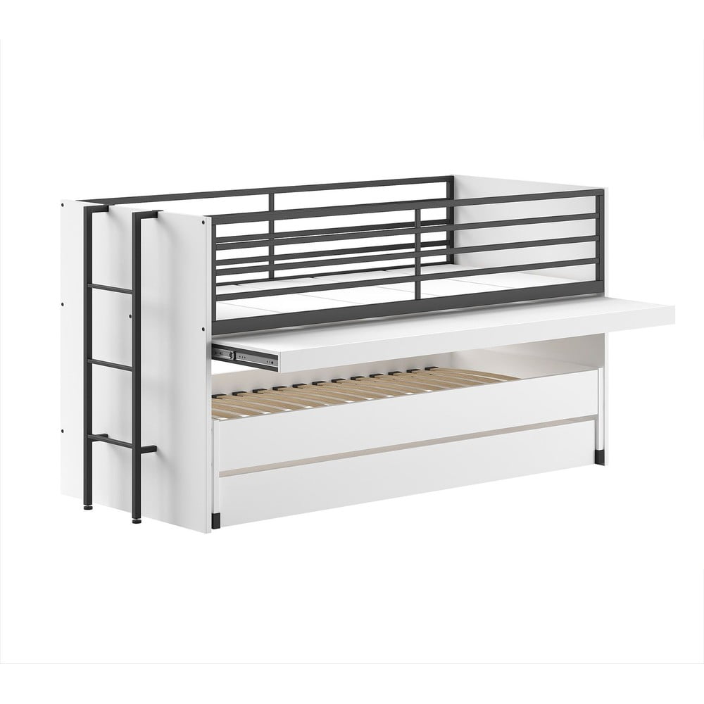Biela poschodová detská posteľ s výsuvným lôžkom s roštom 90x200 cm Sam – Vipack
