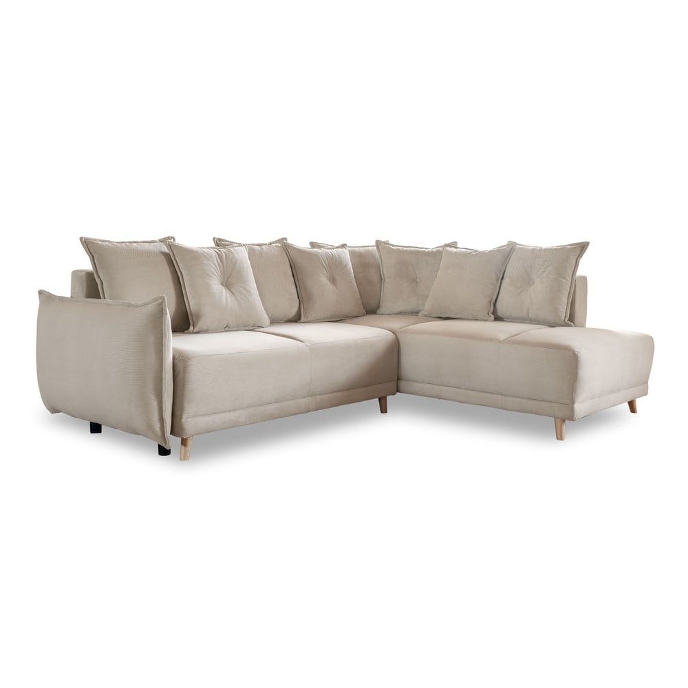 Béžová menčestrová rozkladacia rohová pohovka (pravý roh) Lazy Lukka – Miuform