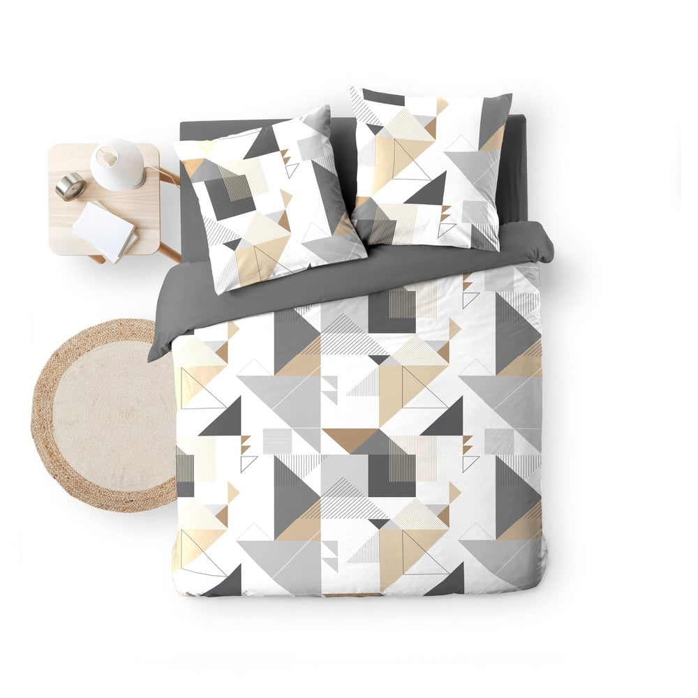 Bielo-sivé predĺžené obliečky na dvojlôžko z mikrovlákna 240x220 cm Trigone – douceur d'intérieur