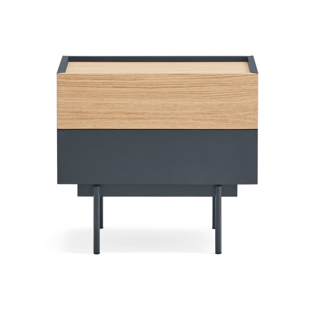 Nočný stolík v dekore duba v antracitovo-prírodnej farbe Otto – Teulat
