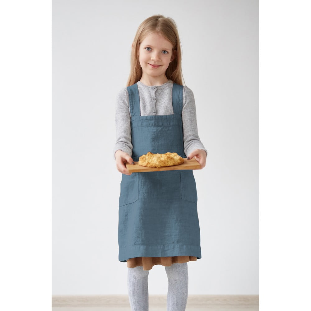 Detská modrá ľanová zástera Linen Tales Pinafore