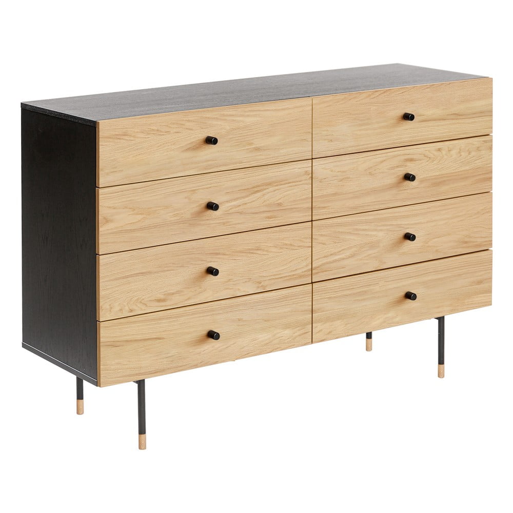 Nízka komoda v dekore duba v čiernej a prírodnej farbe 130x87 cm Jugend – Woodman