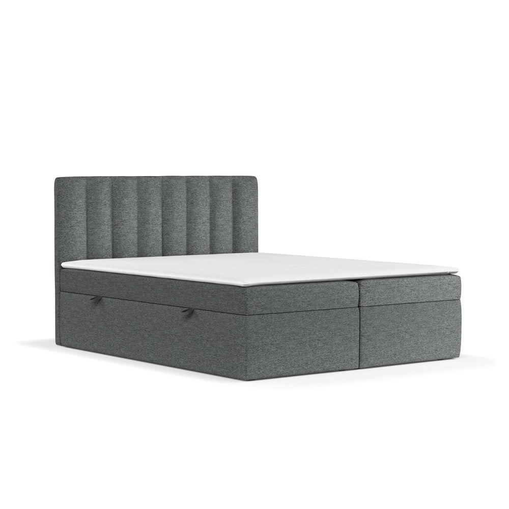 Tmavosivá boxspring posteľ s úložným priestorom 140x200 cm Novento – Maison de Rêve