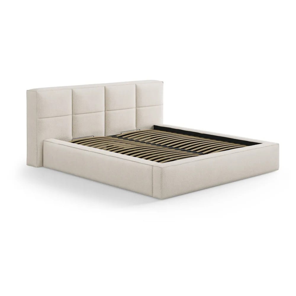Krémovobiela čalúnená dvojlôžková posteľ s úložným priestorom s roštom 140x200 cm Simon Darren – Micadoni