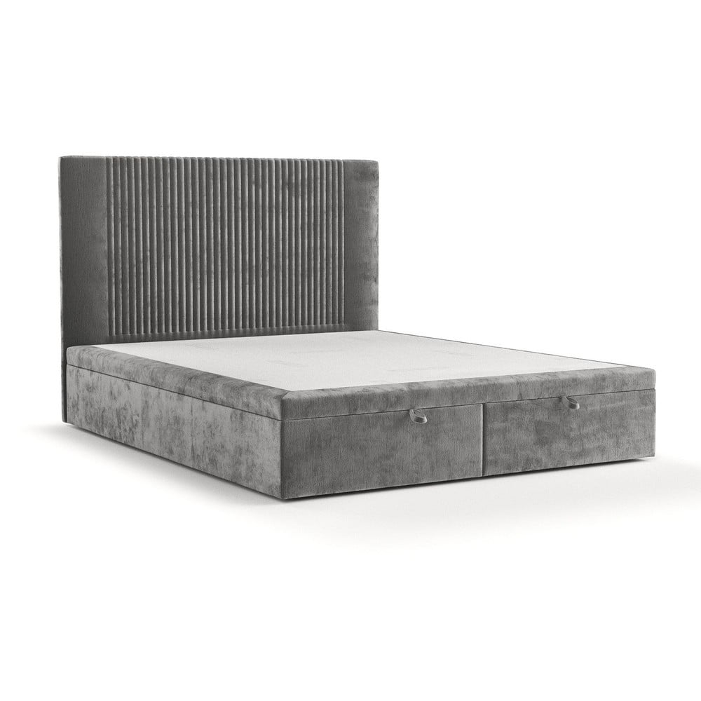 Sivá čalúnená dvojlôžková posteľ s úložným priestorom 160x200 cm Mavel – Maison de Rêve