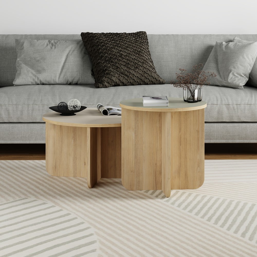 Krémovobiele/v prírodnej farbe okrúhle konferenčné stolíky v súprave 2 ks v dekore duba ø 70 cm Hillary – Marckeric