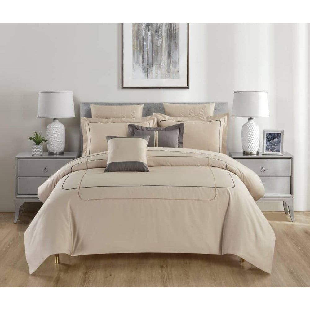 Béžové obliečky na jednolôžko z bavlny Renforcé s plachtou/6-dielne 140x200 cm Calm of Lines – Mila Home Luxury