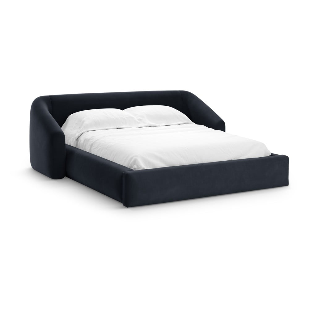 Tmavomodrá čalúnená dvojlôžková posteľ s úložným priestorom s roštom 160x200 cm Campi – Cosmopolitan Design
