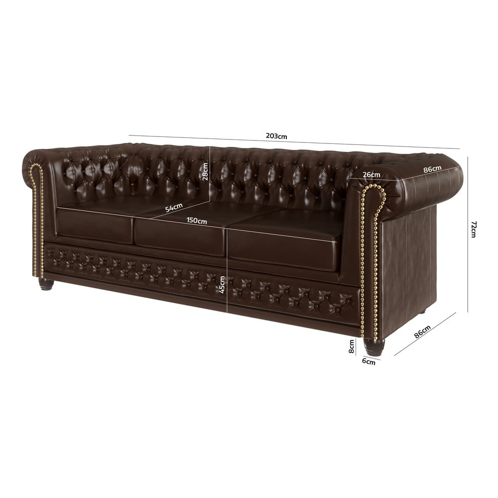 Tmavohnedá rozkladacia pohovka z imitácie kože 203 cm York - Ropez