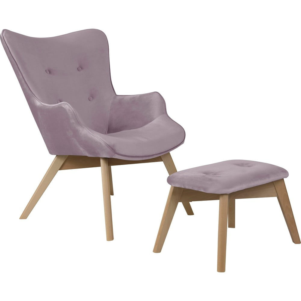 Zamatové kreslo s podnožkou v levanduľovej farbe Niko – Ropez