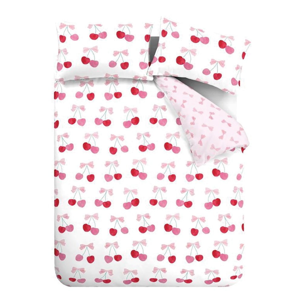 Biele/ružové obliečky na jednolôžko 135x200 cm Cherries and Bows – Catherine Lansfield
