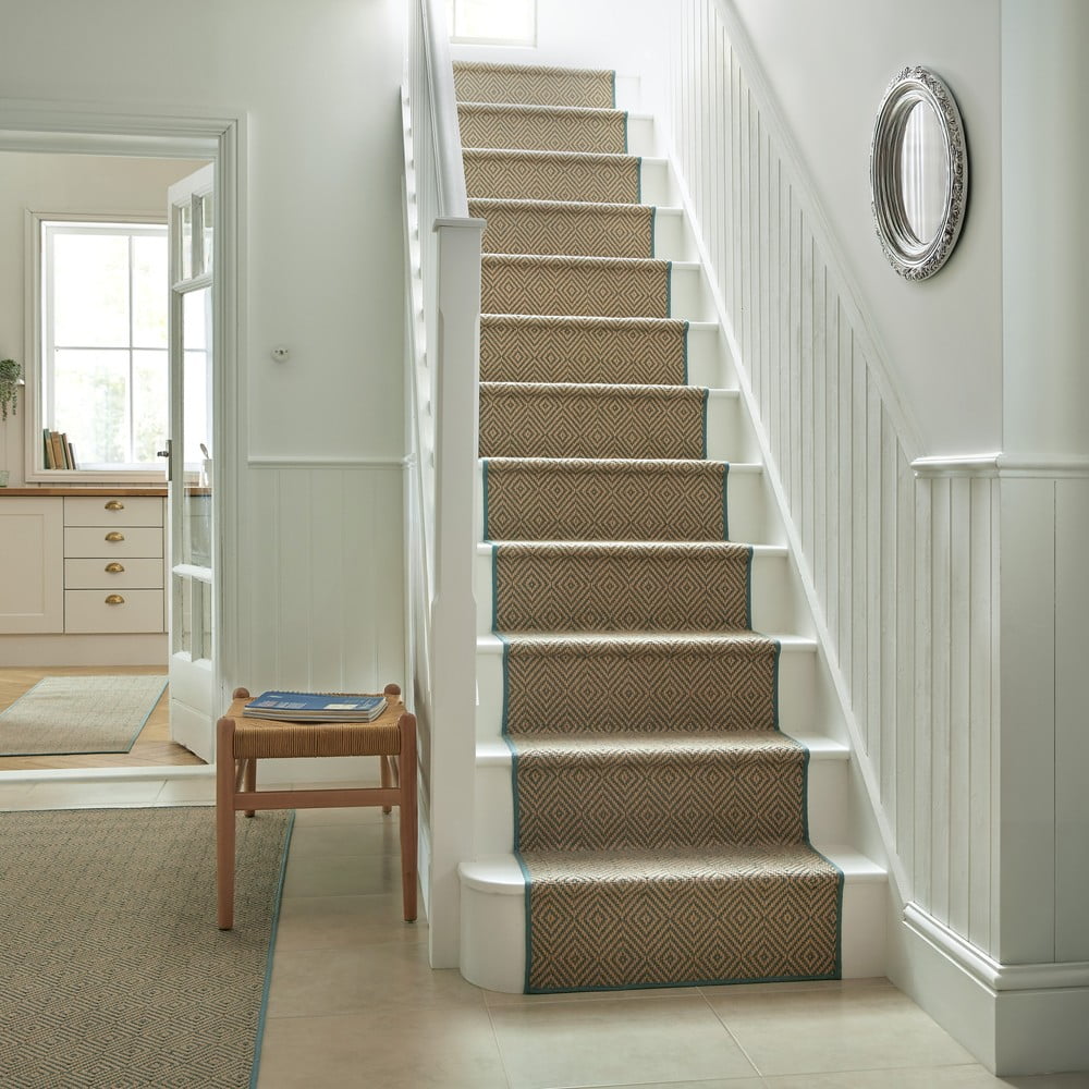 Jutový behúň na schody v modro-prírodnej farbe 60x600 cm Diamond - Flair Rugs