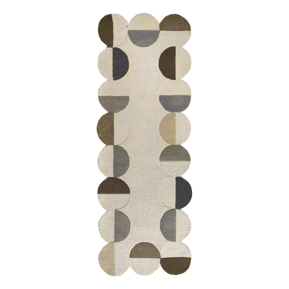 Sivobéžový ručne tkaný vlnený behúň 80x230 cm Mia Scallop Frame – Flair Rugs