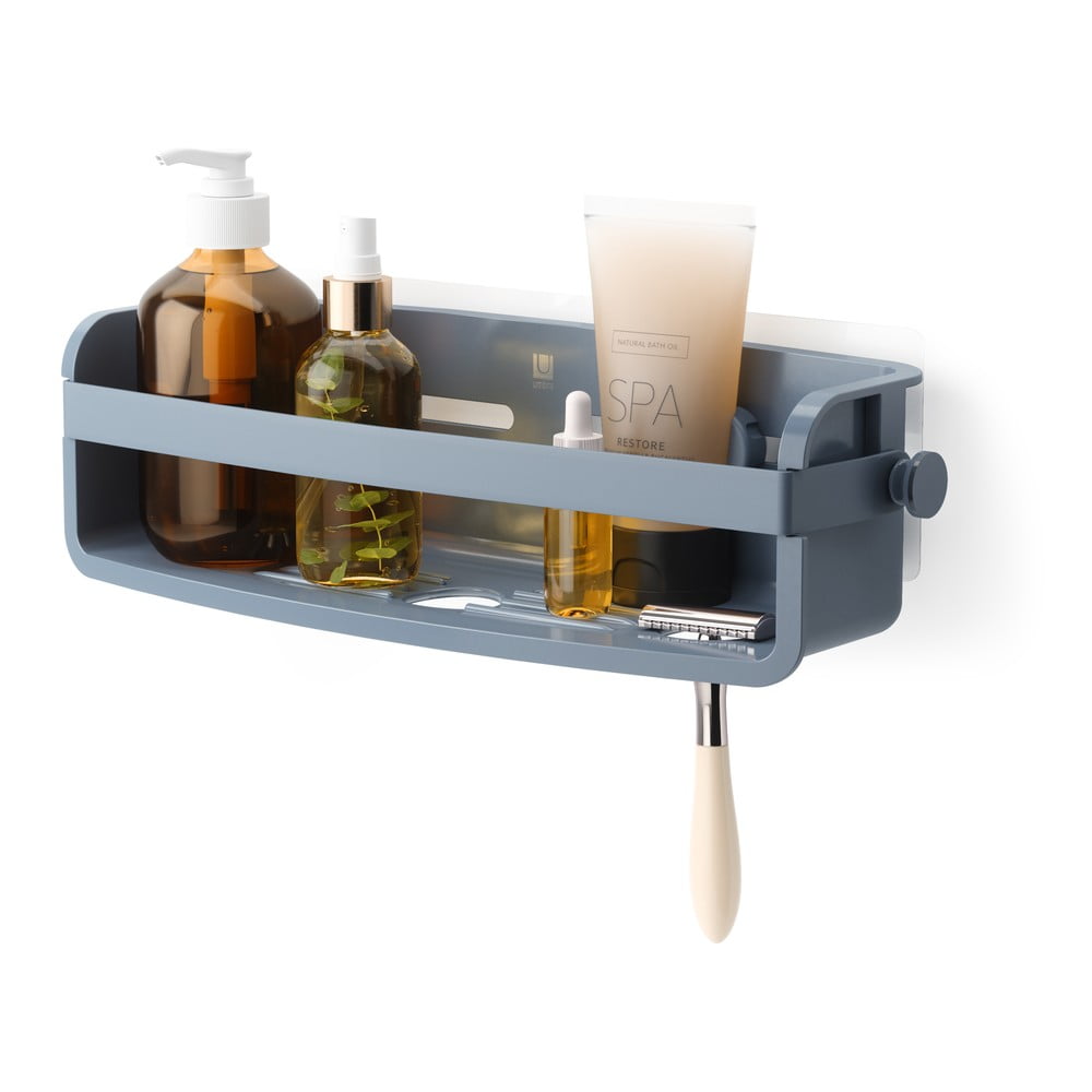 Modrá kúpeľňová polička z recyklovaného plastu bez vŕtania Flex – Umbra