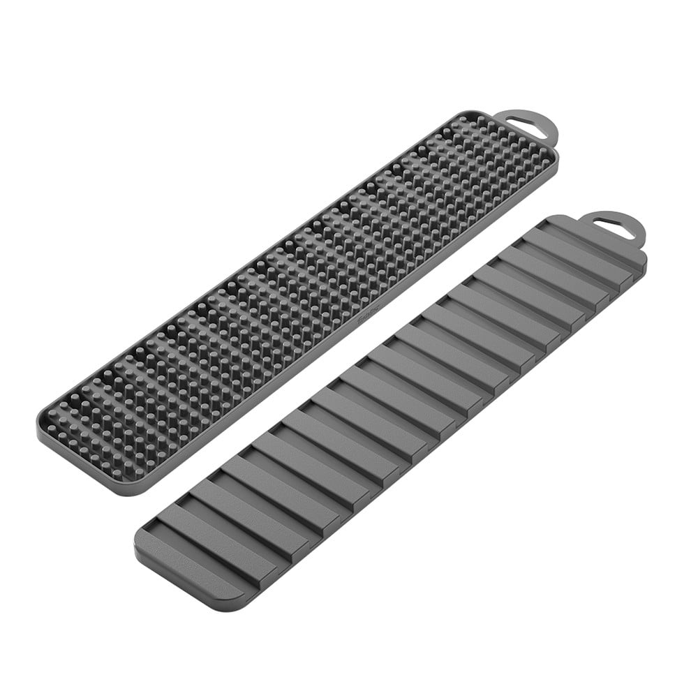 Sivá plastová odkvapkávacia podložka na riad 42x8 cm Gravity – Metaltex