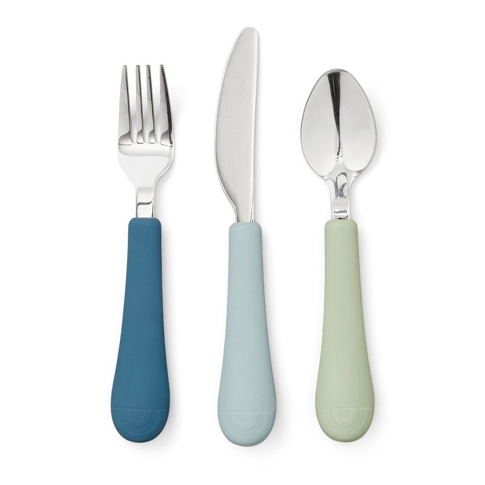 Zelený/modrý detský príbor 3 ks zo silikónu Ocean Mix – Cam Cam Copenhagen