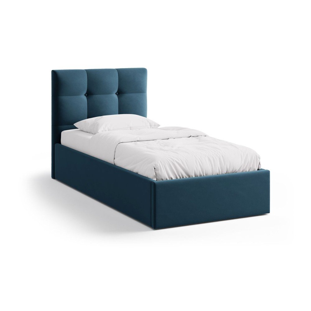 Modrá čalúnená jednolôžková posteľ s úložným priestorom s roštom 90x200 cm Phaedra – Micadoni