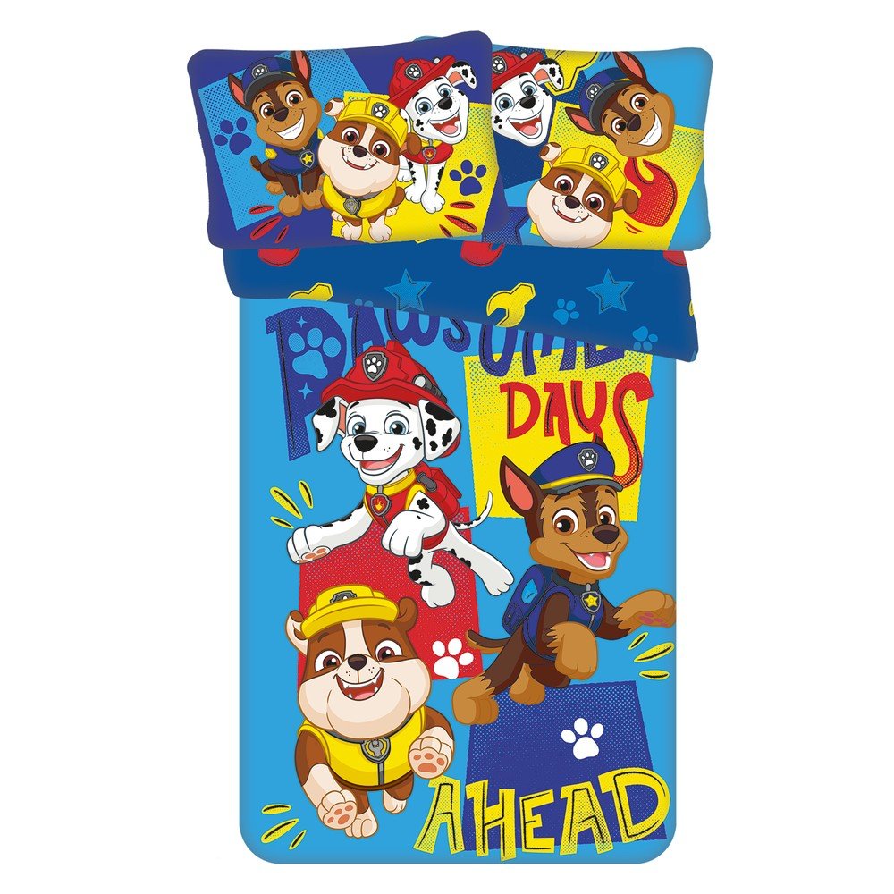 Modré bavlnené detské obliečky do postieľky 100x135 cm Paw Patrol "Pawsome days ahead" – Jerry Fabrics
