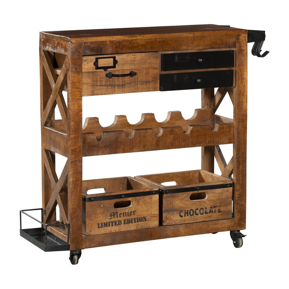 Vinotéka z mangového dreva v prírodnej farbe počet fliaš 5