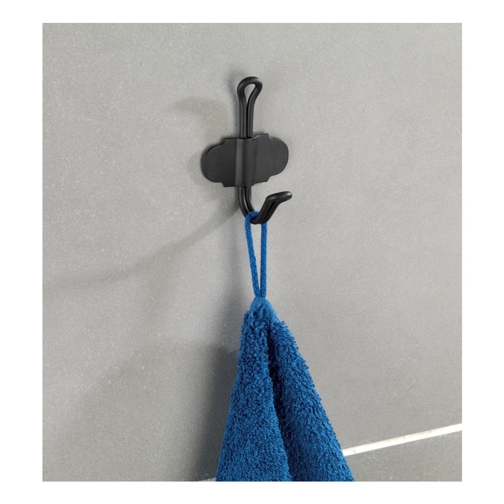 Čierny samodržiaci nástenný háčik Wenko Nostalgia