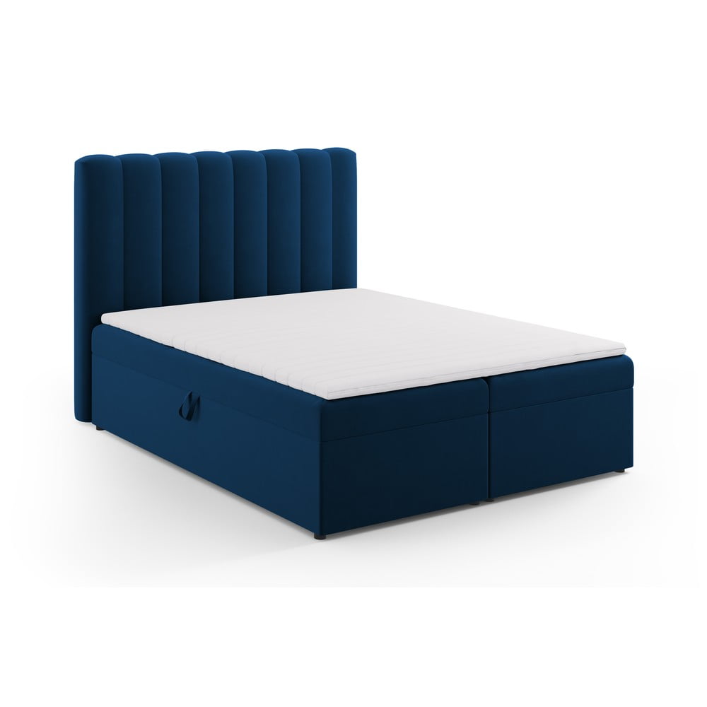 Tmavomodrá boxspring posteľ s úložným priestorom 160x200 cm Gina – Milo Casa
