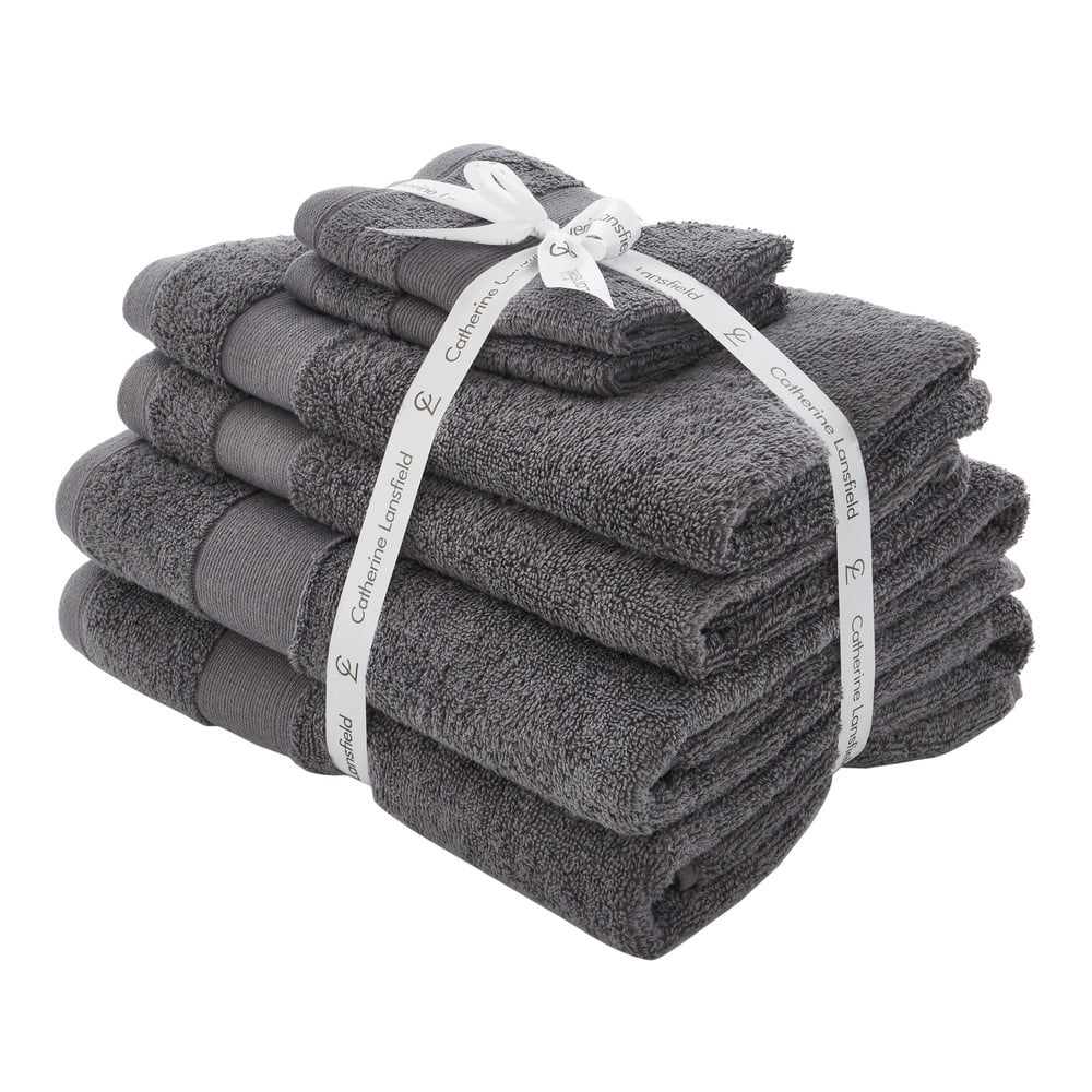 Tmavosivé froté bavlnené uteráky a osušky v súprave 6 ks Anti–Bacterial – Catherine Lansfield