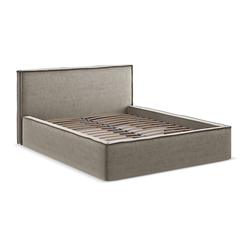 Čalúnená dvojlôžková posteľ taupe s úložným priestorom s roštom 140x200 cm Anani – Makamii