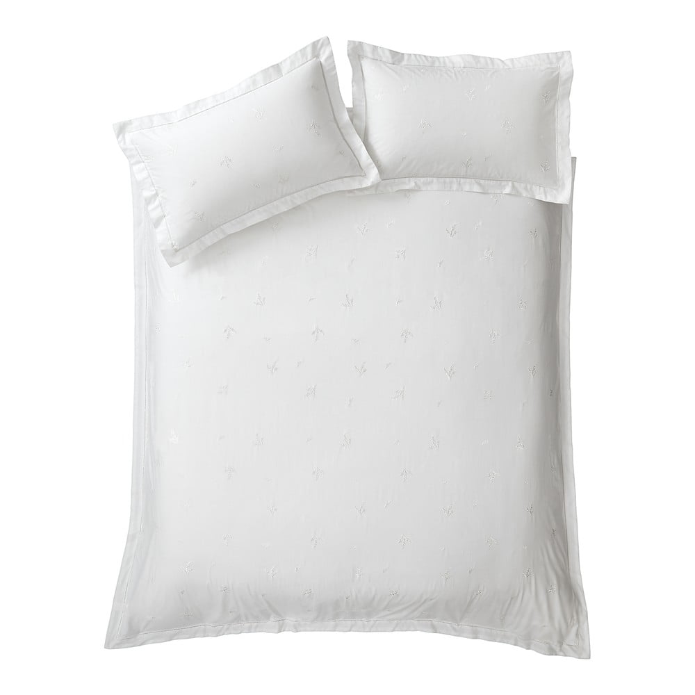 Biele bavlnené obliečky na jednolôžko 135x200 cm Lottie Floral Embroidery – Bianca