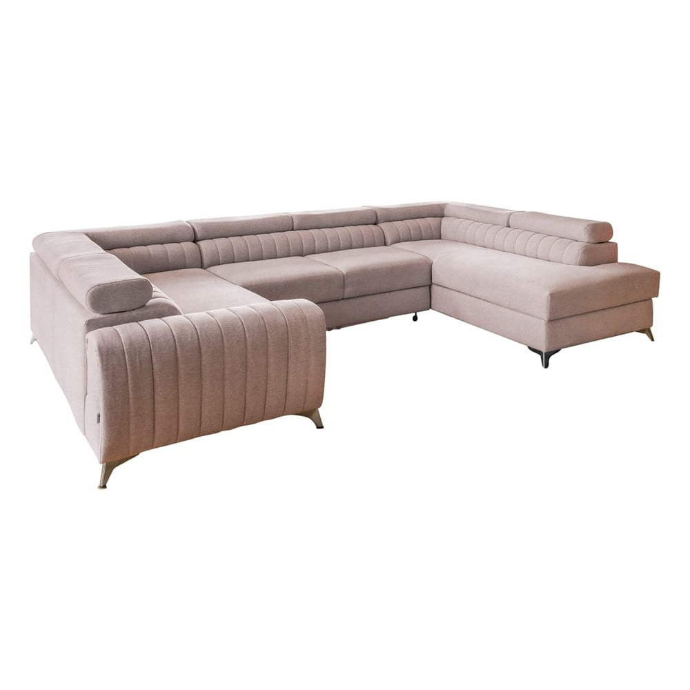 Ružová rozkladacia/s úložným priestorom rohová pohovka (pravý roh/do tvaru "U") Louis – ELTAP